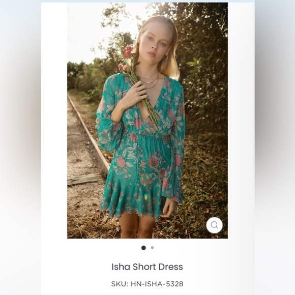 HEMANT & NANDITA Vibrant Green and Pink Isha Floral Short Dress Size Large - Picture 5 of 7